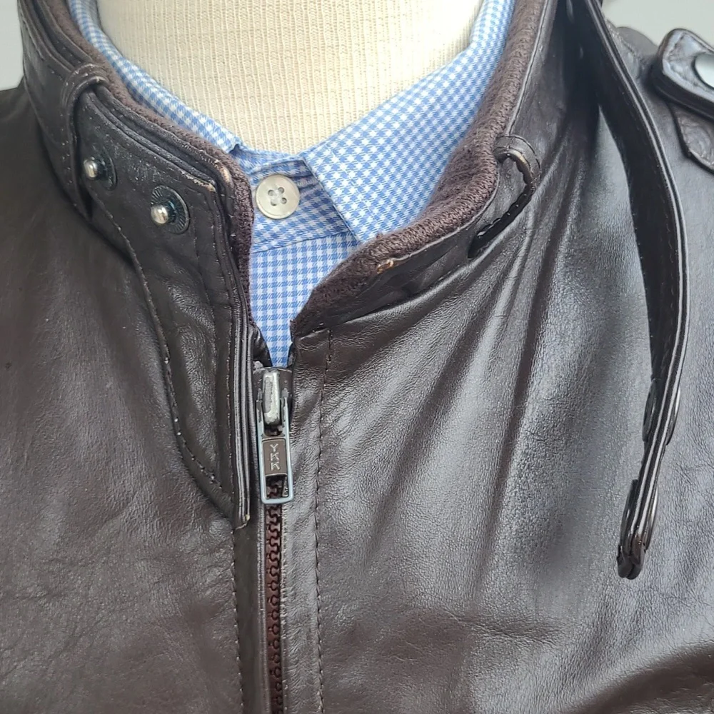 MEMBERS ONLY Dark Brown Leather Moto Racer Mens 46 XL Full Zip Jacket‎ VTG RARE - Picture 5 of 11